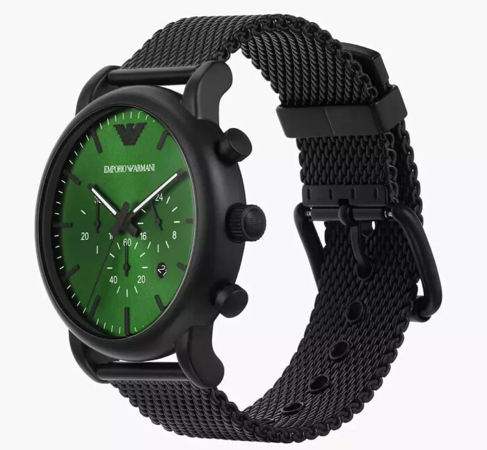 Emporio Armani Luigi Chronograph Green Dial Black Mesh Bracelet Watch For Men - AR11470 - Image 2