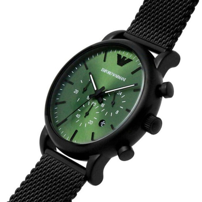 Emporio Armani Luigi Chronograph Green Dial Black Mesh Bracelet Watch For Men - AR11470 - Image 4
