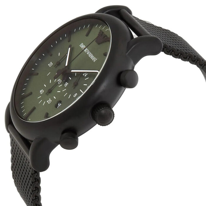 Emporio Armani Luigi Chronograph Green Dial Black Mesh Bracelet Watch For Men - AR11470 - Image 6