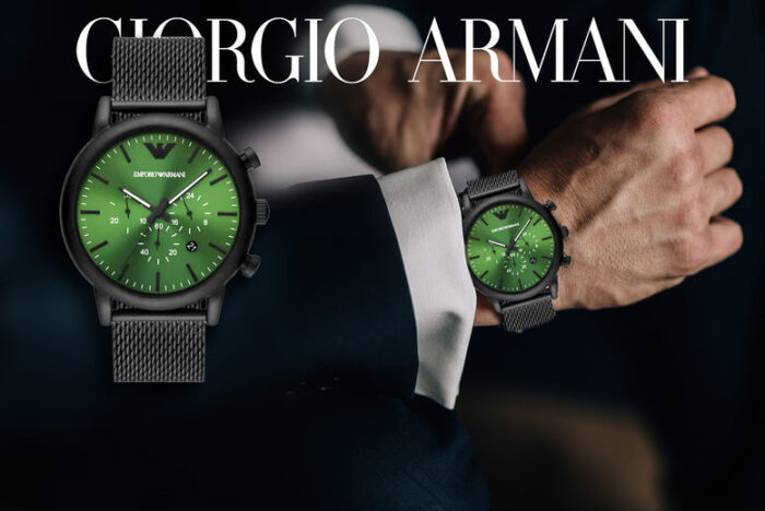 Emporio Armani Luigi Chronograph Green Dial Black Mesh Bracelet Watch For Men - AR11470 - Image 7
