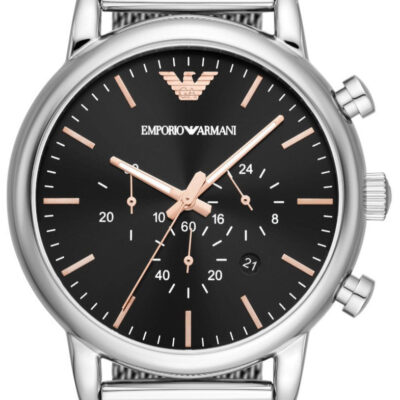 Emporio Armani Luigi Chronograph Quartz Black Dial Silver Mesh Bracelet Watch For Men - AR11429