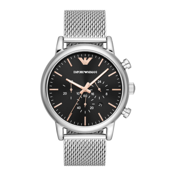 Emporio Armani Luigi Chronograph Quartz Black Dial Silver Mesh Bracelet Watch For Men - AR11429 - Image 2