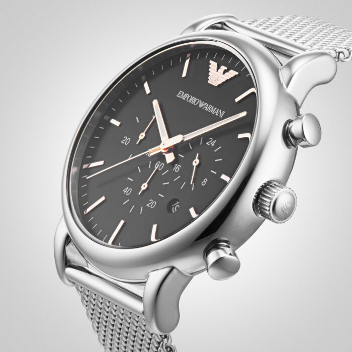 Emporio Armani Luigi Chronograph Quartz Black Dial Silver Mesh Bracelet Watch For Men - AR11429 - Image 5