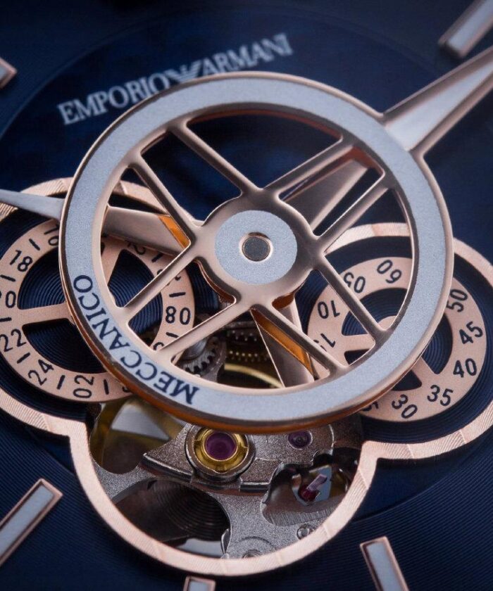 Emporio Armani Luigi Chronograph Skeleton Blue Dial Silver Steel Strap Watch For Men - AR60036 - Image 7