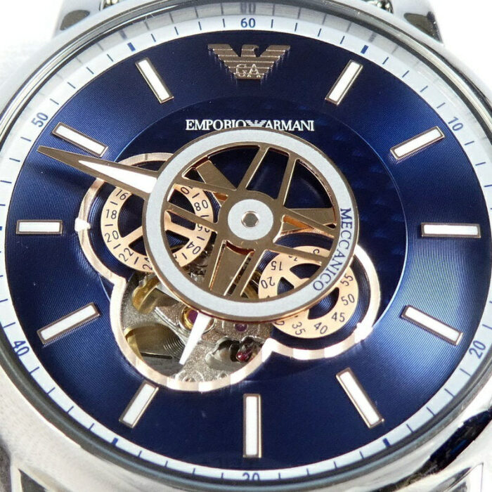 Emporio Armani Luigi Chronograph Skeleton Blue Dial Silver Steel Strap Watch For Men - AR60036 - Image 8