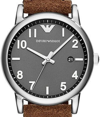 Emporio Armani Luigi Quartz Gray Dial Brown Leather Strap Watch For Men - AR11070