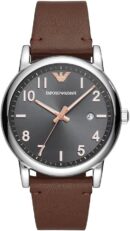 Emporio Armani Luigi Quartz Grey Dial Brown Leather Strap Watch For Men - AR11175