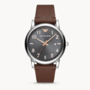 Emporio Armani Luigi Quartz Grey Dial Brown Leather Strap Watch For Men - AR11175