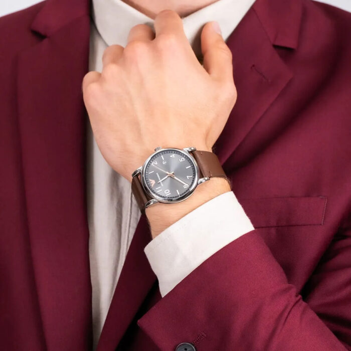 Emporio Armani Luigi Quartz Grey Dial Brown Leather Strap Watch For Men - AR11175 - Image 8