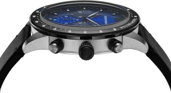 Emporio Armani Mario Chronograph Blue Dial Black Leather Strap Watch For Men - AR11522 - Image 5