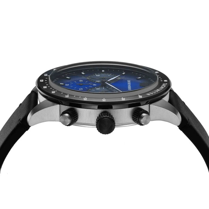 Emporio Armani Mario Chronograph Blue Dial Black Leather Strap Watch For Men - AR11522 - Image 6