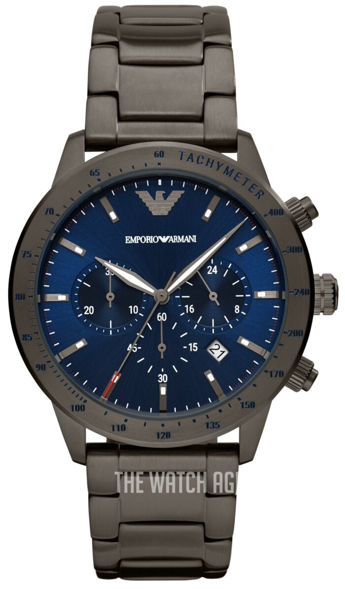 Emporio Armani Mario Chronograph Blue Dial Grey Steel Strap Watch For Men - AR80045 - Image 2