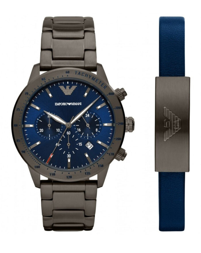 Emporio Armani Mario Chronograph Blue Dial Grey Steel Strap Watch For Men - AR80045 - Image 3