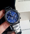 Emporio Armani Mario Chronograph Blue Dial Grey Steel Strap Watch For Men - AR80045