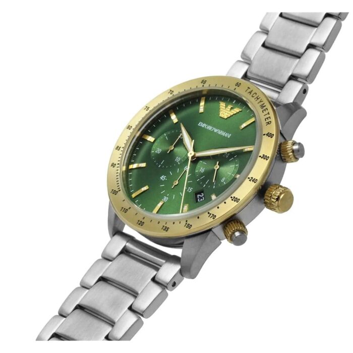 Emporio Armani Mario Chronograph Green Dial Silver Steel Strap Watch For Men - AR11454 - Image 2