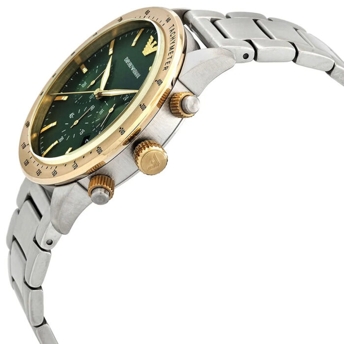 Emporio Armani Mario Chronograph Green Dial Silver Steel Strap Watch For Men - AR11454 - Image 3