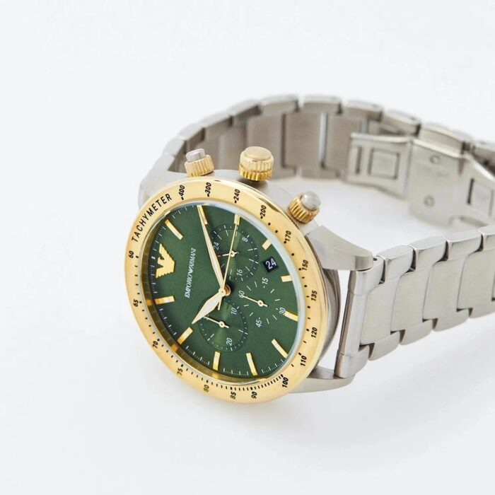 Emporio Armani Mario Chronograph Green Dial Silver Steel Strap Watch For Men - AR11454 - Image 4