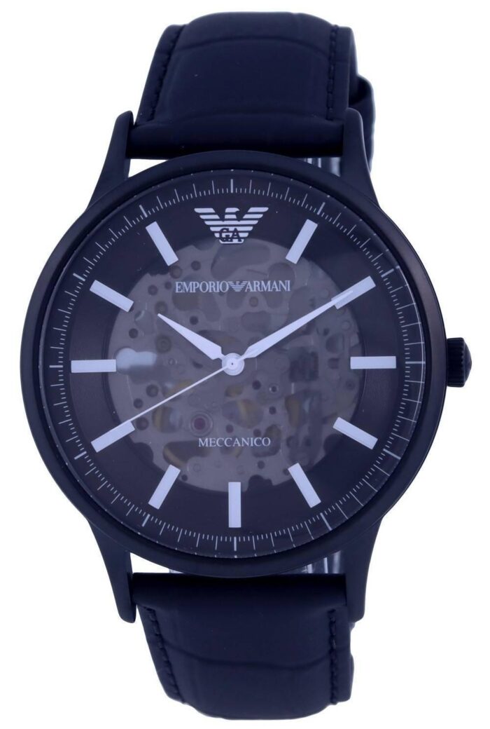 Emporio Armani Meccanico Automatic Black Dial Black Leather Strap Watch For Men - AR60042 - Image 2