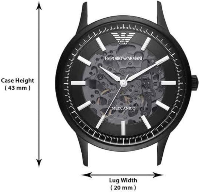 Emporio Armani Meccanico Automatic Black Dial Black Leather Strap Watch For Men - AR60042 - Image 3