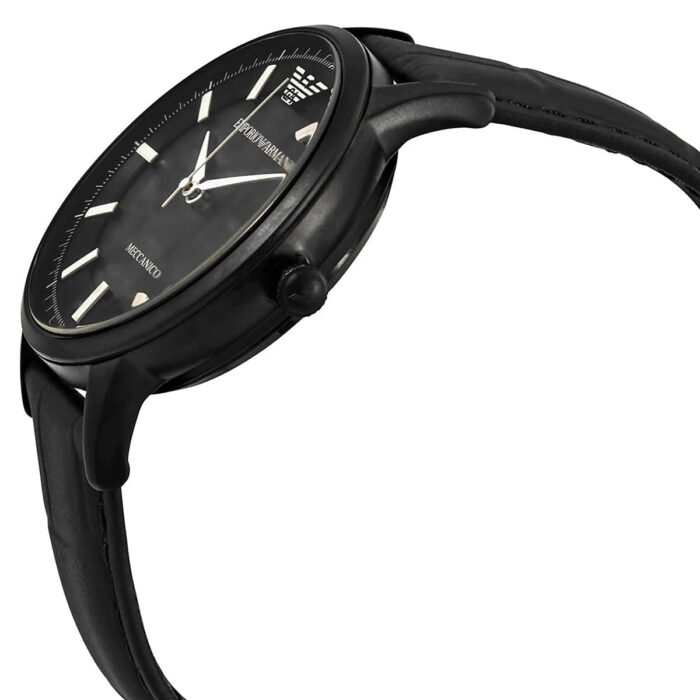 Emporio Armani Meccanico Automatic Black Dial Black Leather Strap Watch For Men - AR60042 - Image 7