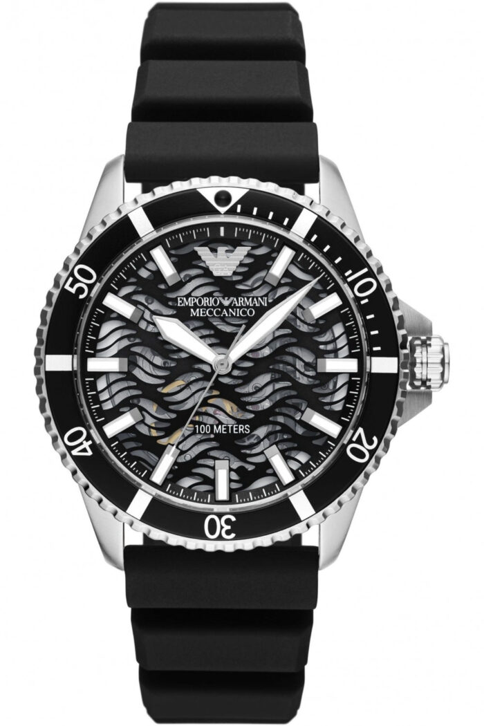 Emporio Armani Meccanico Automatic Black Dial Black Silicone Strap Watch For Men - AR60062 - Image 2