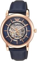 Emporio Armani Meccanico Automatic Blue Dial Blue Leather Strap Watch For Men - AR60050