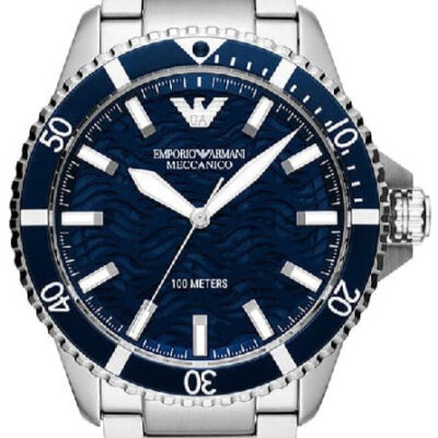 Emporio Armani Meccanico Automatic Blue Dial Silver Steel Strap Watch For Men - AR60059