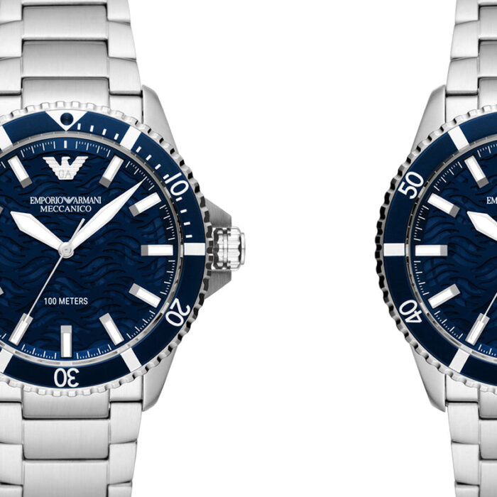 Emporio Armani Meccanico Automatic Blue Dial Silver Steel Strap Watch For Men - AR60059 - Image 5