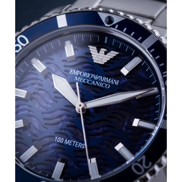 Emporio Armani Meccanico Automatic Blue Dial Silver Steel Strap Watch For Men - AR60059 - Image 6