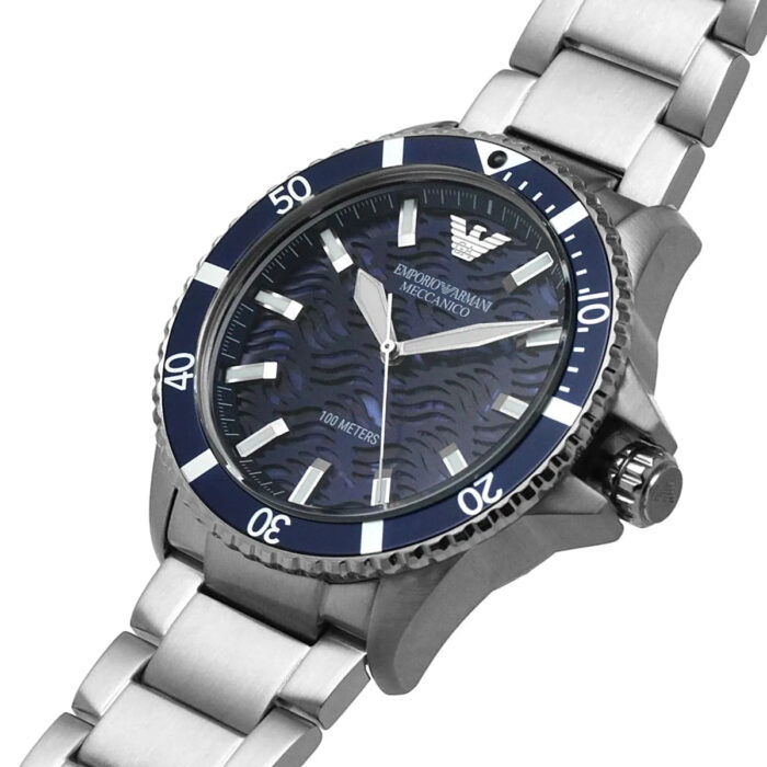 Emporio Armani Meccanico Automatic Blue Dial Silver Steel Strap Watch For Men - AR60059 - Image 8