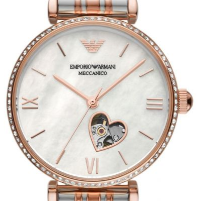 Emporio Armani Meccanico Automatic Mother of Pearl Dial Two Tone Steel Strap Watch For Women - AR60049