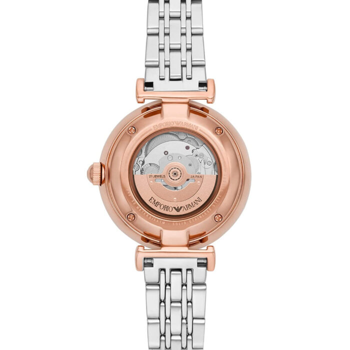 Emporio Armani Meccanico Automatic Mother of Pearl Dial Two Tone Steel Strap Watch For Women - AR60049 - Image 3