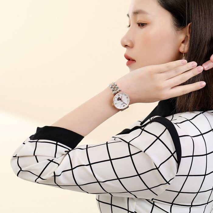 Emporio Armani Meccanico Automatic Mother of Pearl Dial Two Tone Steel Strap Watch For Women - AR60049 - Image 6