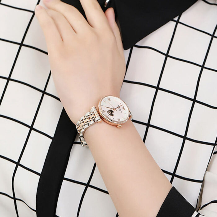 Emporio Armani Meccanico Automatic Mother of Pearl Dial Two Tone Steel Strap Watch For Women - AR60049 - Image 7