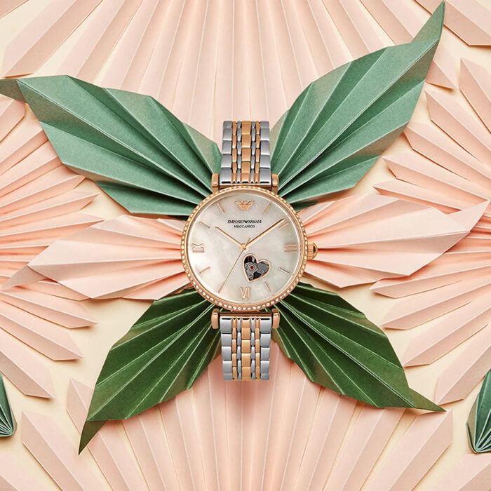 Emporio Armani Meccanico Automatic Mother of Pearl Dial Two Tone Steel Strap Watch For Women - AR60049 - Image 8