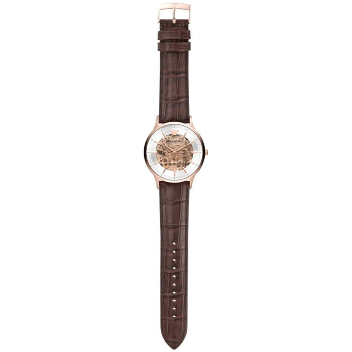 Emporio Armani Meccanico Automatic Silver Dial Brown Leather Strap Watch For Men - AR60039 - Image 4