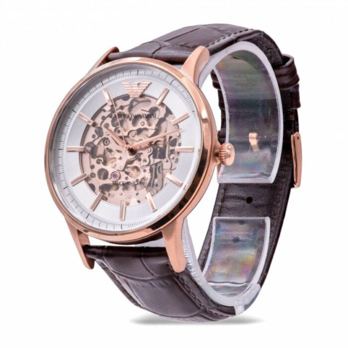 Emporio Armani Meccanico Automatic Silver Dial Brown Leather Strap Watch For Men - AR60039 - Image 5