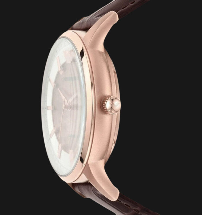 Emporio Armani Meccanico Automatic Silver Dial Brown Leather Strap Watch For Men - AR60039 - Image 6