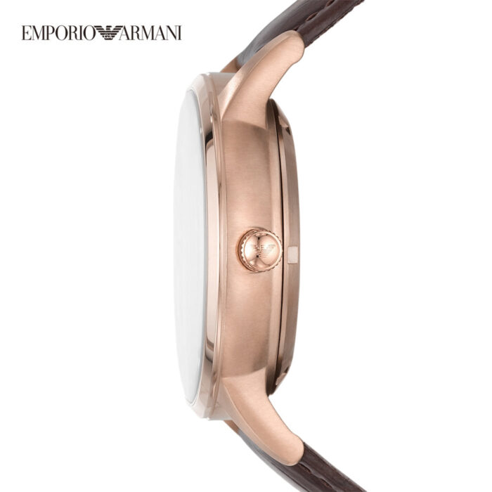 Emporio Armani Meccanico Automatic Silver Dial Brown Leather Strap Watch For Men - AR60039 - Image 8