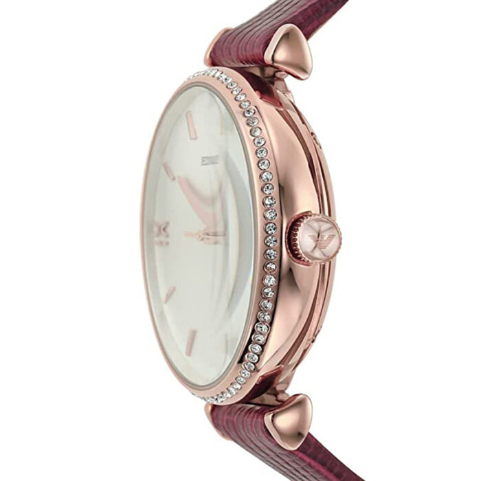 Emporio Armani Meccanico Automatic Silver Dial Burgundy Leather Strap Watch For Women - AR60044 - Image 6