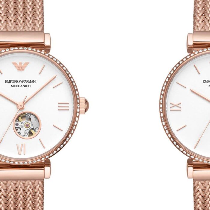 Emporio Armani Meccanico Automatic White Dial Rose Gold Mesh Strap Watch For Women - AR60063 - Image 8