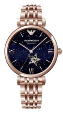Emporio Armani Meccanico Crystals Black Dial Rose Gold Steel Strap Watch For Women - AR60043