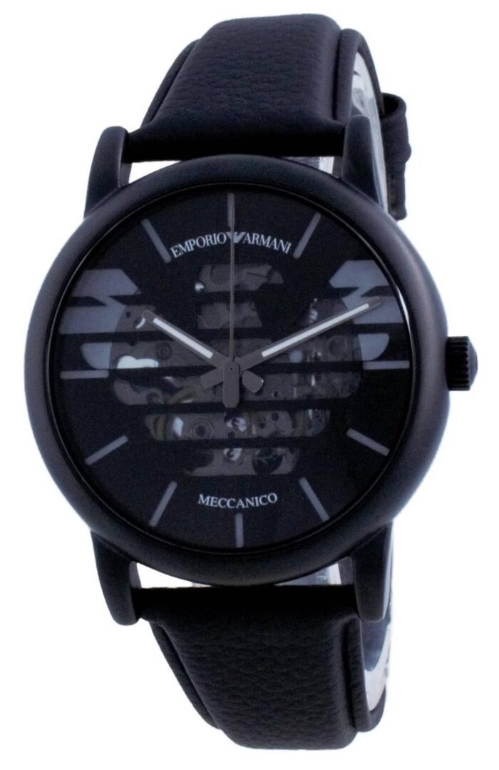 Emporio Armani Meccanico Quartz Black Dial Black Leather Strap Watch For Men - AR60032 - Image 2