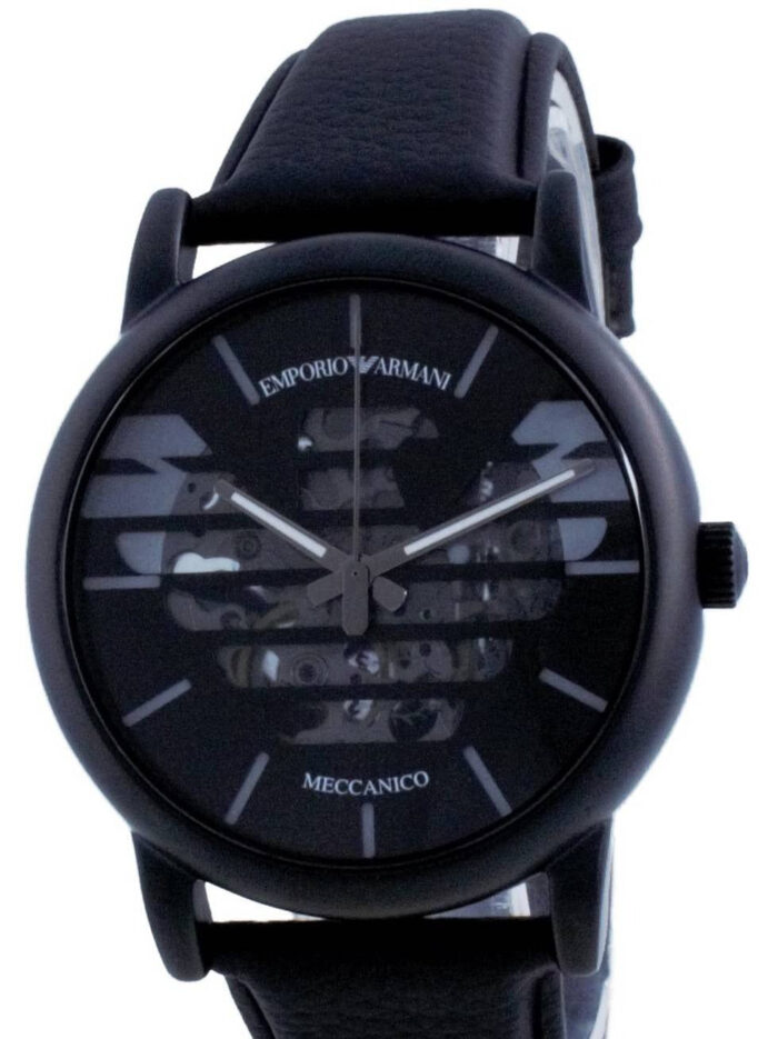 Emporio Armani Meccanico Quartz Black Dial Black Leather Strap Watch For Men - AR60032 - Image 4