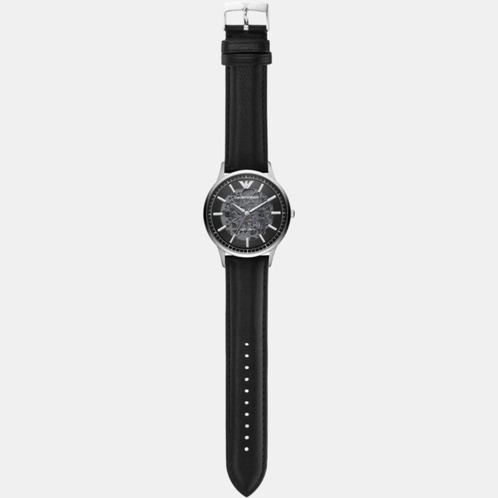 Emporio Armani Meccanico Skeleton Automatic Black Dial Black Leather Strap Watch for Men - AR60038 - Image 3