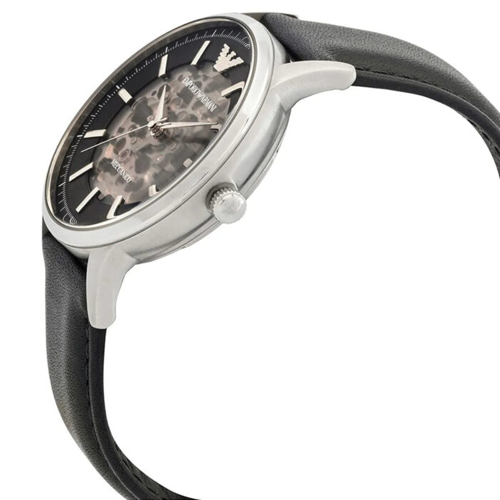 Emporio Armani Meccanico Skeleton Automatic Black Dial Black Leather Strap Watch for Men - AR60038 - Image 7