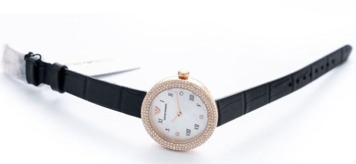 Emporio Armani Rosa Quartz Mother Of Pearl White Dial Black Leather Strap Watch For Women - AR11356 - Image 2