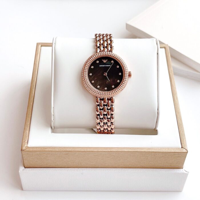 Emporio Armani Rosa Quartz Mother of Pearl Black Dial Rose Gold Steel Strap Watch For Women - AR11372 - Image 8