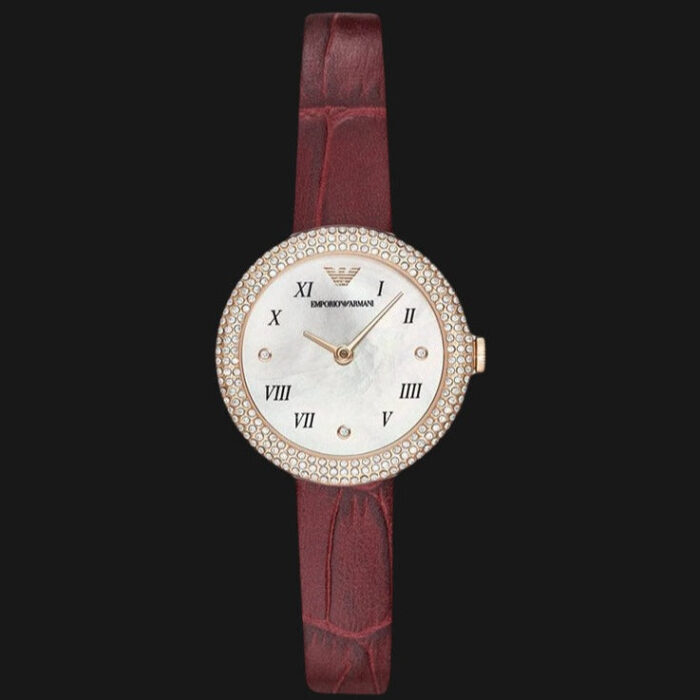 Emporio Armani Rosa Two Hand White Dial Red Leather Strap Watch For Women - AR11357 - Image 5