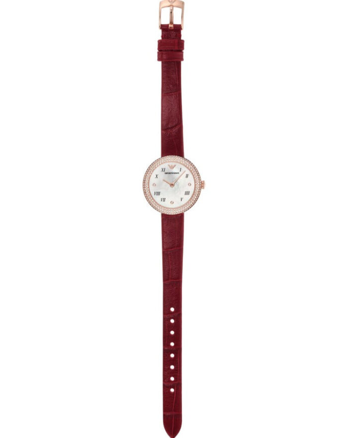 Emporio Armani Rosa Two Hand White Dial Red Leather Strap Watch For Women - AR11357 - Image 4